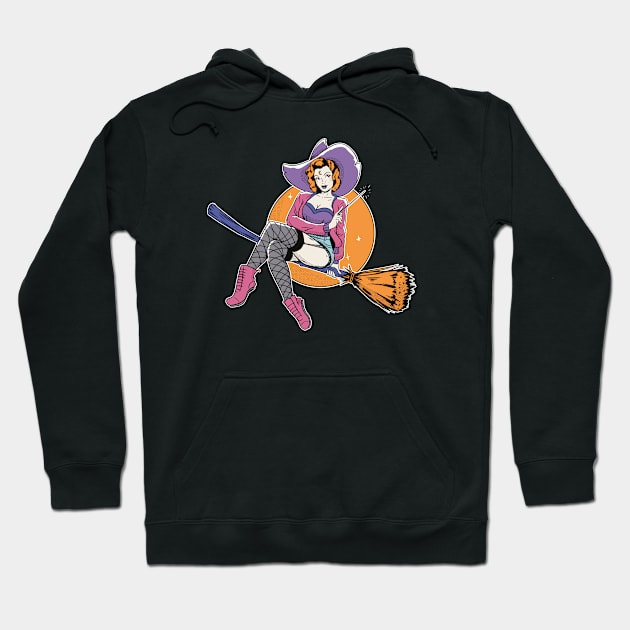 Retro Sexy Witch on a Broomstick // Vintage Witch Pin Up Hoodie by SLAG_Creative